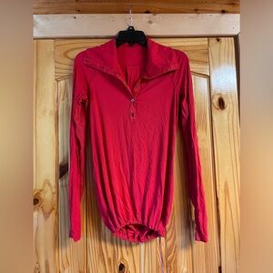 Lululemon Red Fleece Long Sleeve Drawstring Top